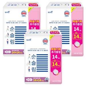 예지미인 순슬림 생리대 날개형, 대형, 28개입, 3개