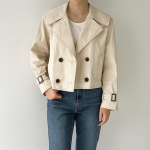 온앤온 여성용 빅카라 더블 숏 트렌치점퍼