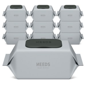 NEEDS 저자극 도톰한 오리지널 밸런스 아기 물티슈 캡형, 55g, 100매, 10개