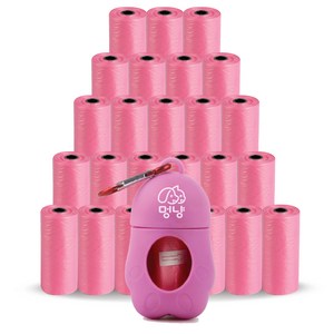 멍냥 반려동물 휴대용 배변 봉투 케이스 + 리필 세트, 핑크, 515개입, 1개