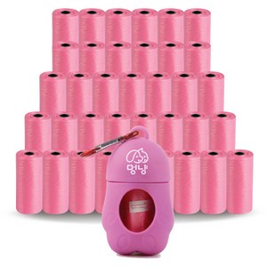 멍냥 반려동물 휴대용 배변봉투 케이스 + 리필봉투, 핑크, 735개입, 1개