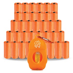 멍냥 반려동물 휴대용 배변 봉투 케이스 + 리필 세트, 옐로오렌지, 735개입, 1개