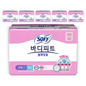 바디피트 볼록맞춤 생리대 날개형, 대형, 16개입, 6개