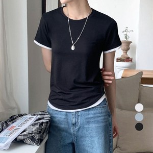 아피나르 여성용 배색 레이어드 반팔 티셔츠