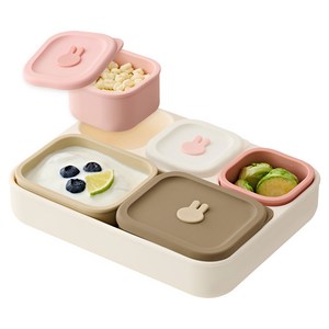 아띠래빗 유아용 쏙쏙 모듈형 실리콘 흡착 식판 + 보관 용기 소형 3p + 보관 용기 대형 2p 세트