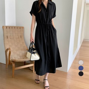 아피나르 여성용 버튼다운 반팔 셔츠 원피스