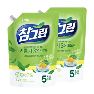 참그린 레몬 녹차 뽀드득 어드밴스 주방세제 리필, 1.2L, 2개