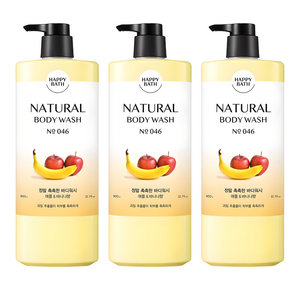 해피바스 내추럴 정말 촉촉한 바디워시 애플 앤 바나나향, 900g, 3개
