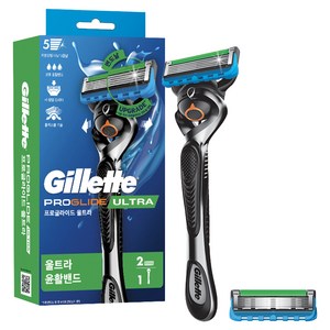 질레트 정품 울트라 면도기 핸들 + 면도날 2p 세트, 1세트