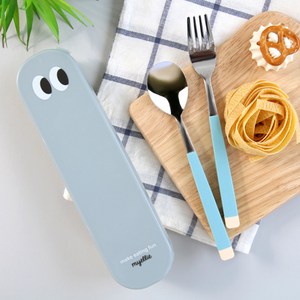 보네르 파스텔 주니어 키즈 스푼 + 포크 + 케이스 세트, 블루, 스푼 + 포크+케이..., 1세트
