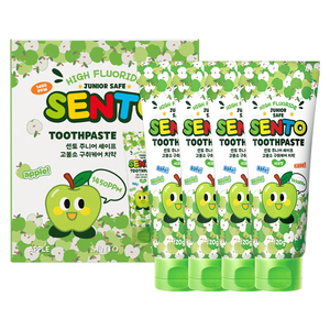 센토 주니어 세이프 고불소 구취케어 어린이치약 사과향, 120g, 4개