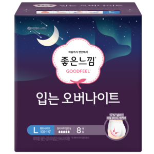 좋은느낌 입는 오버나이트 대형 생리대, 팬티형, 8개입, 1개