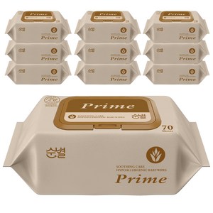 순별 수딩케어 저자극 아기물티슈 프라임 엠보싱 캡형, 70매, 70g, 10팩