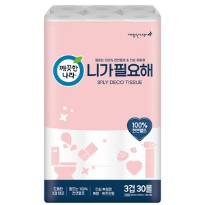 깨끗한나라 니가 필요해 천연펄프 3겹 고급롤화장지, 22m, 30개입, 1개