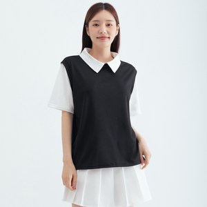 엘쏘 여성용 폴로 카라 투피스레이어드 루즈핏 반팔 티셔츠