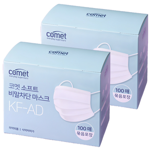 코멧 소프트 비말차단 마스크 KF-AD 실속형 묶음포장 대형, 100개입, 화이트, 2개