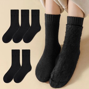 삭스판다 여성용 보온 융털 기모 방한 겨울용 중목 양말 5켤레