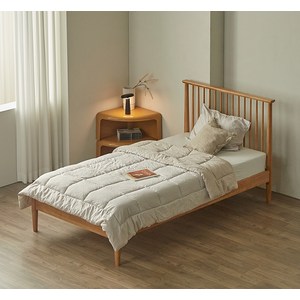 퍼니코 휴이 고무나무 원목 매립형 헤드보드 침대 프레임, 레트로 오크, 슈퍼싱글