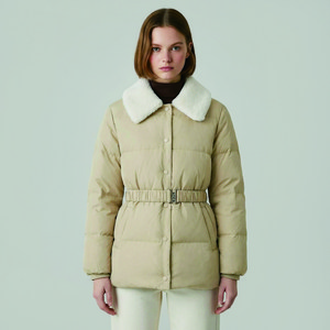 올리브데올리브 여성용 퍼카라 배색 벨티드 다운 점퍼