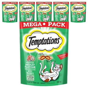 템테이션 고양이 스낵, 풍부한 해산물맛, 160g, 6개