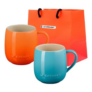 르크루제 레인보우 마시멜로 머그컵 380ml 2p + 쇼핑백 S(29 x 28 x 13.5 cm) 세트