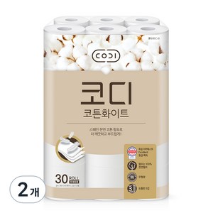 코디 코튼화이트 3겹 롤화장지, 30m, 30개입, 2개