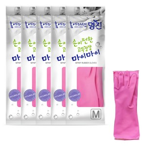명진 손이편한 마이마이 고무장갑, 분홍, 중(M), 5세트