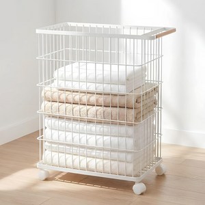 코멧 홈 와이어 핸들 이동식 1단 빨래바구니