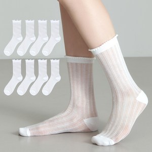 이지레그 여성용 레이스 시스루 펀칭 중목 양말 8켤레