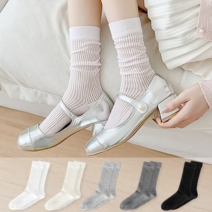 두발로 여성용 국산 시스루 골지 장목 양말 5켤레