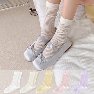 두발로 여성용 국산 시스루 골지 장목 양말 5켤레