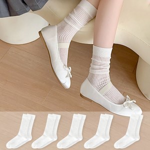 두발로 여성용 국산 시스루 골지 장목 양말 5켤레