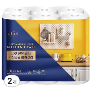코멧 천연펄프 키친타월 롤형 2겹, 130매, 12개