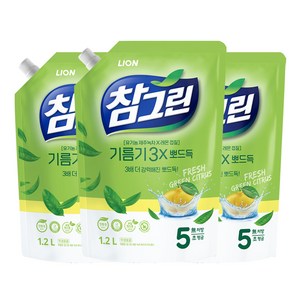 참그린 레몬 녹차 뽀드득 어드밴스 주방세제 리필, 1.2L, 3개