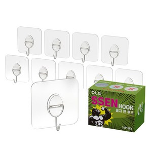 올지 쎈 무타공 접착식 후크 10p, 투명, 1개
