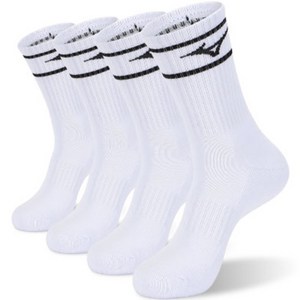 미즈노 라이너 더블 쿠션 크루 스포츠 양말, S, 화이트, 4개