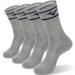 미즈노 라이너 더블 쿠션 크루 양말 4족, S, 그레이, 4개