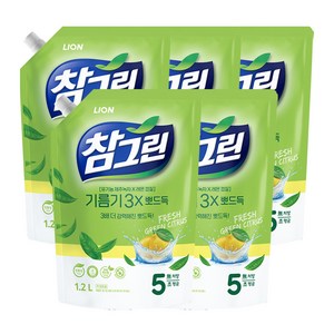 참그린 레몬 녹차 뽀드득 어드밴스 주방세제 리필, 1.2L, 5개