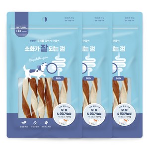 내츄럴랩 소화가 잘되는 덴탈껌, 우유 + 오리가슴살 혼합맛, 100g, 3개