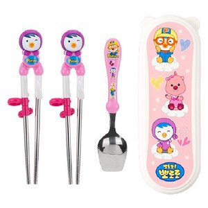 에디슨 패티 이지 스텐 수저 케이스 세트 + 입체 스텐 젓가락, 핑크, 스푼 + 젓가락 +..., 1세트