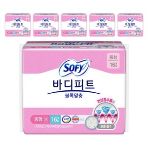 바디피트 볼록맞춤 생리대 날개형, 중형, 16개입, 6개