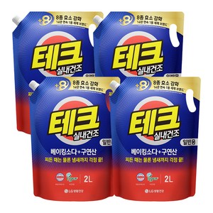 테크 베이킹소다 플러스 구연산 실내건조 액체세제 일반용 리필, 2L, 4개