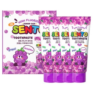 센토 주니어 세이프 고불소 구취케어 어린이치약 포도향, 120g, 4개