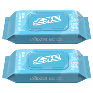 스카트 잘 닦이는 생분해 세정티슈 60p, 2개