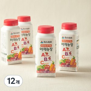 파스퇴르 유기가공식품 인증 야채농장 ABC 과채 주스, 190ml, 12개