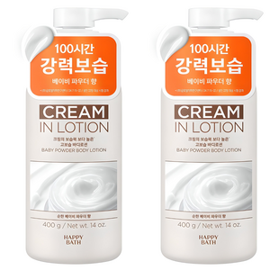 해피바스 크림인 고보습 바디로션 베이비 파우더향, 400g, 2개