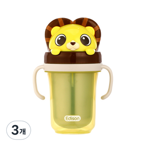 에디슨 프렌즈 흘림방지 이중 스텐 빨대컵 2 300ml, 사자 하이언, 3개