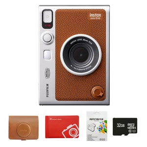 인스탁스 미니 에보 즉석카메라 브라운 + 가로형전용케이스 브라운 + 오리진미니앨범 랜덤발송 + 32GB메모리카드 + 보호필름 세트 FI038