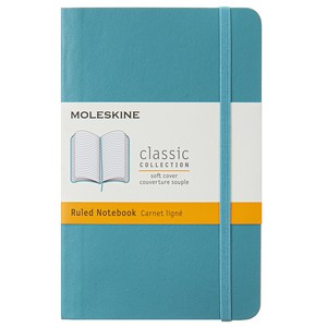 몰스킨 클래식 노트북 소프트 커버 Ruled PK 9 x 14 cm, 블루 리프, 1개