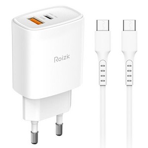 로이직 25W 2포트 PPS/PD+QC3.0 초고속 분리형 충전기 RZ-B12_화이트 + CtoC 초고속 충전 케이블 1.2M